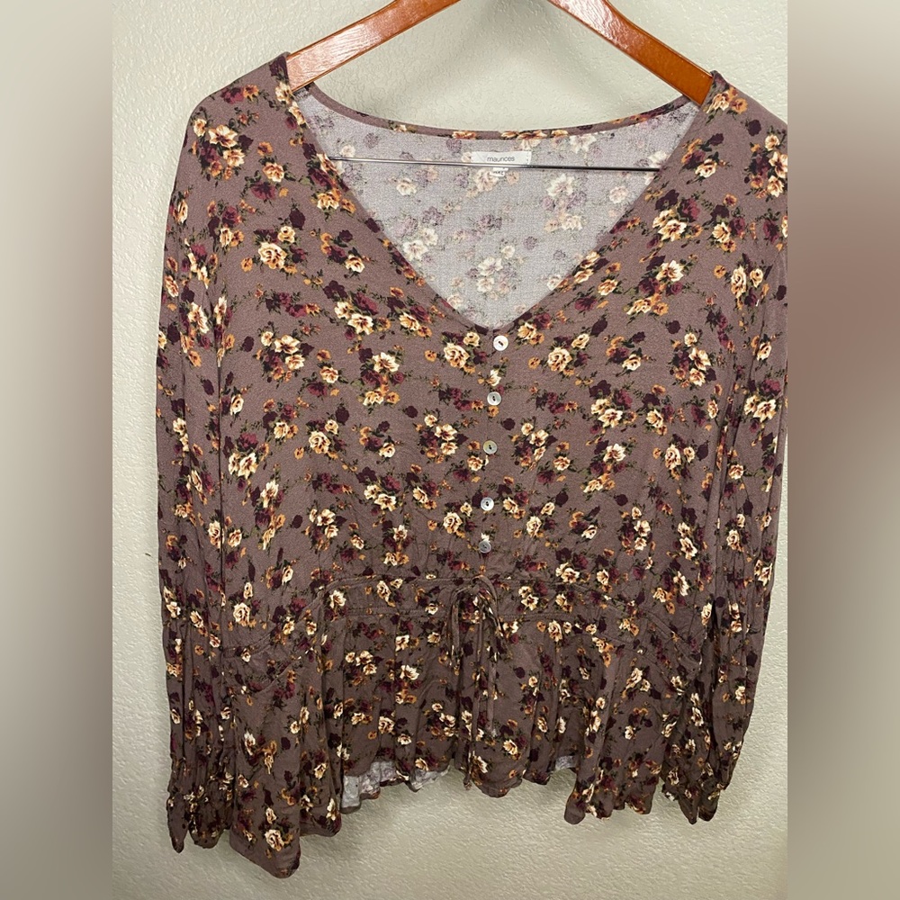 Maurices Mauve Floral Peplum Style Top